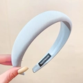 Thick light blue ribbed fabric sponge headband with handmade label for women - Light Blue