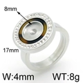 Anillo de acero inoxidable pulido con borde de circón blanco y centro marrón 8mm - US 6 / Color Acero (KLJ3914-Z)