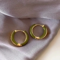 Chic 925 silver needle hoop earrings with olive green enamel and gold-tone finish - Olive Green Enamel Gold Hoop Earring (A62 Green)