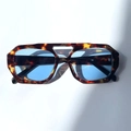 Classic double bridge aviator sunglasses with leopard print frames and light blue lenses - Demi Frame Transparent Blue Lens