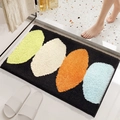 Black plush bathroom mat with colorful leaf pattern on non-slip tile floor - 40*60cm / Lemon Dark Grey