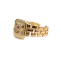 Adjustable golden signet ring featuring micro-pave zircon letter P and square chain band - Adjustable Open / Letter P