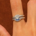 Polished silver sun and moon rings set with white and deep blue zircon stones - Silver Sun Moon Set (04 White K 10902)