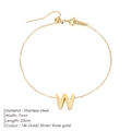 Dainty gold plated stainless steel letter W initial charm anklet jewelry for women - Letter W / Gold