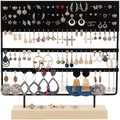 Black metal 144-hole earring stand with a removable wooden base for jewelry storage - 144 Holes Black