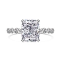 Elegant S925 sterling silver ring with emerald-cut zircon and radiant side stones - Platinum Rectangle Pave Band