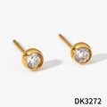 Elegant gold finish round bezel set zircon stud earrings for women with minimalist design - Gold Solitaire Stud Earrings (DK3272)