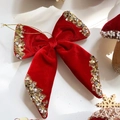 Samt-Weihnachtsschleife in Weinrot mit goldenen Pailletten für Tannenbaum Dekoration - 15CM / Burgund Samt Goldrand Bogen