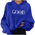 Navy blue men's streetwear hoodie featuring white GOOD vibes print and drawstring hood - Blue
