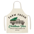 Linen Christmas apron featuring a vintage cream truck and farm fresh tree pattern - Style 3/Farm Fresh