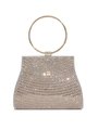 Elegant gold rhinestones evening clutch bag with round metal handle and crystal finish - Gold