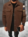 Men's loose corduroy utility jacket in dark brown with double chest pockets and buttons - S / Coffee