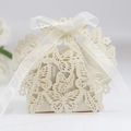 Laser-cut butterfly white candy box with ribbon for wedding party favors and gifts - Jewelry Star/Beige