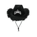 Barbie Y2K style black cowgirl hat with feather trim and rhinestone crown detail - Adult Size (58cm) / Black Feather with Silver Thread