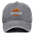 Casquette de baseball en coton gris délavé avec broderie citrouille Halloween - Taille Unique(56-58cm) / Gris