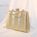 Elegant gold pleated evening clutch bag with crystal clasp and metal handle - Gold