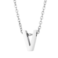Silver stainless steel necklace featuring a letter V pendant on a minimalist O-link chain - Letter V Style (KN233986-Z)