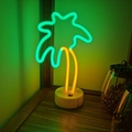 Detail of neon coconut tree desk lamp with green leaves and yellow trunk on base - Coconut Tree / Dual Color (Green/Yellow)