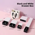 Monochrome drawer jewelry gift box set with matching paper bag and black ribbon handles - 12*11*6cm Handle Bag / Black White Drawer