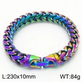 Rainbow plated stainless steel dragon bone link bracelet in vibrant iridescent finish - 10mm Width (KB167187-KFC)