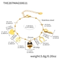 Golden stainless steel charm bracelet with zircon heart, clover, and bell pendants - Gold Black Bell Bracelet (TXE287)