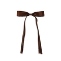 Detailed view of a dark brown satin ribbon bow hair clip on a plain white background - Dark Coffee