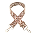 Detail of 3.8cm jacquard woven crossbody strap with gold metal hooks and geometric pattern - Beige/Brown White Geometric