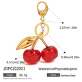 Detailansicht der 18K vergoldeten Edelstahl-Kirsche Schlüsselanhänger mit Abmessungen - Roter Kirschstil (JDP0202001)