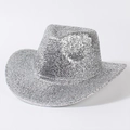 Sparkly silver glitter cowboy hat for western parties and nightclub festivals - Adjustable / Silver
