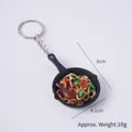 Miniature stir-fry noodle frying pan keychain with chicken leg and chili detail - Fried Noodles with Chicken Leg - Keychain