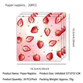Pack of 20 strawberry print paper napkins, 33x33cm unfolded for birthday party decor - Napkins
