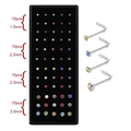 60-piece boxed stainless steel nose stud set with multi-colored crystals in four sizes - L-Bar Multicolor 1.5/2.0/2.5/3.0mm