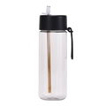 Minimalist transparent Tritan straw cup with matte black lid and silicone carry handle - 740ml / Black