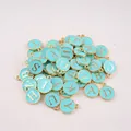Light blue enamel round alphabet pendant charms with gold alloy edges for DIY jewelry - Set of 26 Alphabet Letters / Blue