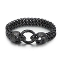 Pulsera punk de hombre con calavera en acero de titanio negro y cierre de anillo - 19cm / Negro