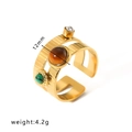 Anello aperto dorato con grande pietra marrone, gemma verde e zircone bianco - Aperto Regolabile / Anello Aperto in Zircone Malachite Occhio di Tigre (HF-J1314)