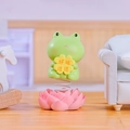 Cute green frog spring figure with lotus base and lucky four-leaf clover sign - 1188-31A Good Luck Frog