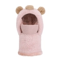 Cappello da orso in peluche rosa per bambini con maschera e scaldacollo integrati caldi - Rosa