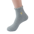 Close-up of grey coral fleece sock with gold heart embroidery on model's foot - One Size / Embroidered Heart Light Grey