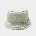 Detail of light green faux fur bucket hat showing soft, thick plush texture for winter - M (56-58cm) / Light Green