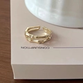 Gold double-layered bamboo style adjustable ring with delicate micro-pave crystal accents - Bamboo Double Layer