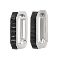 Silver stainless steel hoop earrings with black baguette-cut crystals in a modern style - Silver + Black (PDE885)