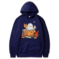 Dunkelblauer Halloween Hoodie mit Geist im Kürbisbecher Illustration - S / Marineblau