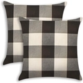 Set of two black and white plaid cotton linen pillow covers with woven texture - 45*45cm (Pillow Not Included) / Black Gray White