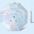 Blue automatic kids umbrella with cute Japanese anime girl illustration and matching sleeve - Anti-rebound Automatic - Bear Girl [Reflective Strip]