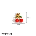 Detail showing 13.9mm red enamel cherry pendant dimensions with a gold finish - Simple Cherry Charm (TP021)