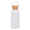 350ml matte white stainless steel insulated bottle with a natural wood texture lid - White