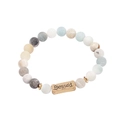 Natural stone beaded bracelet set with a golden 'Blessed' charm on a white background - Muted Mixed Color Stone-Blessed