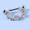 Silver curved barbell piercing with clear cubic zirconia crown in a macro view - Style 4#