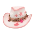 Pink and white gradient western cowboy hat with star pattern and boho woven band - One Size / Pink White Gradient (LM0891)